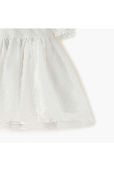 Juniors Textured Dress with Round Neck and Puff Sleeves