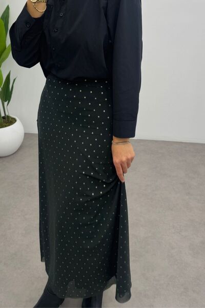 Yefrastore Women's Polka Dot Printed Green Maxi Tulle Skirt with Back Elastic Detail and Zipper