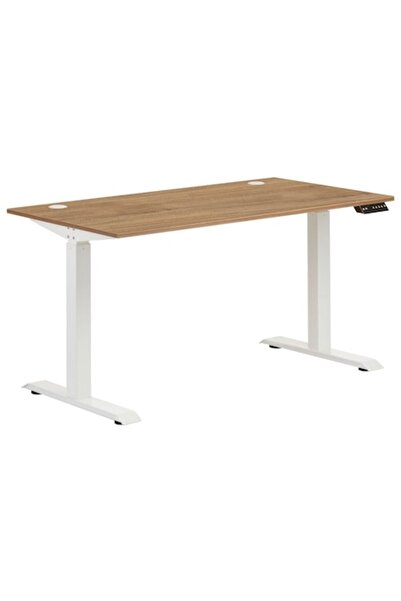 QMOBILI Birou electric reglabil pe înălțime MOTION, blat nuc deschis, cadru alb, 1380x750 mm