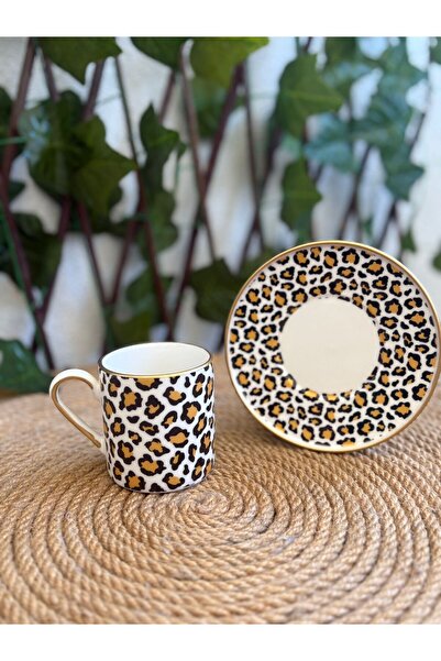 GÜRCÜGLASS Leopar Model Porselen 2`lı Çay Fincanı.