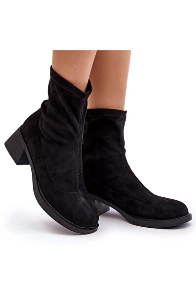 Evento Cizme scurte cu toc mic negru Aphroteia 36