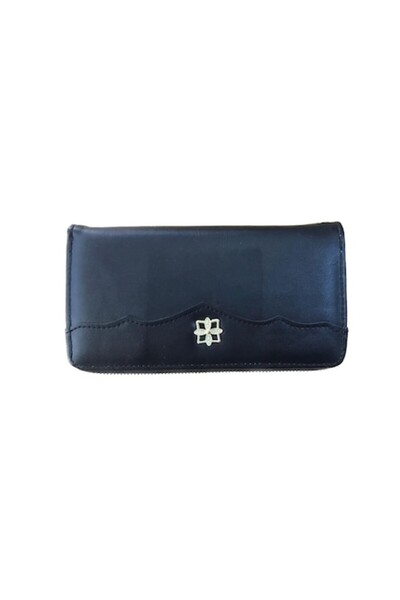 Cadouridiversity Women's wallet, faux leather, zipper, flower, black, 19 cm x 10 cm, R35-12C