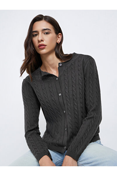 Styli Grey Regular Fit Cable Knit Cardigan