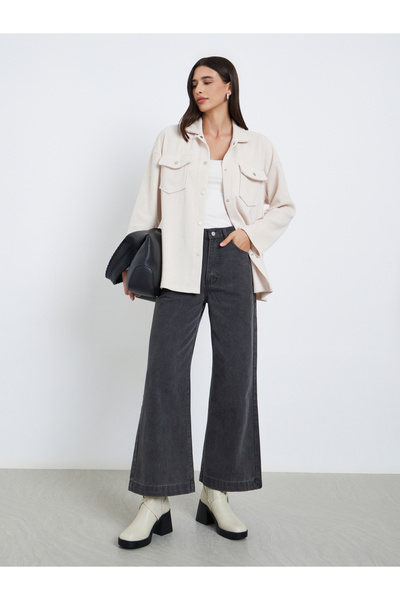 Styli Off White Oversized Corduroy Shacket