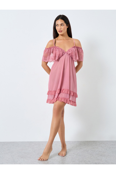 Take Two By Styli Solid Ruffle Lace Hem Cami Slip Dress
