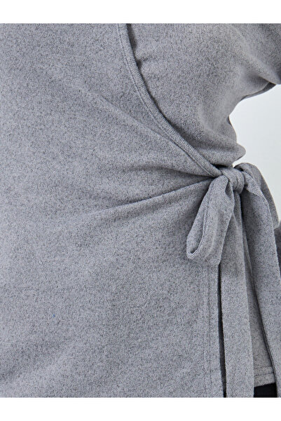 Styli Grey Plain Long Sleeve Knitted Wrap Top