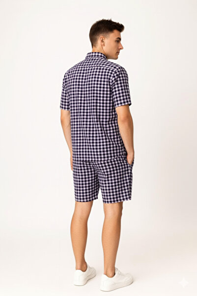 STITCH by MH Men's Gingham Check Shirt and Shorts Co-ord Set