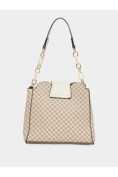 Take Two By Styli Beige Patterned Shoulder Bag with Zip Detail