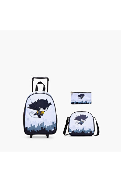 Warner Bros Batman Print 3-Piece Trolley Backpack Set - 13 inches