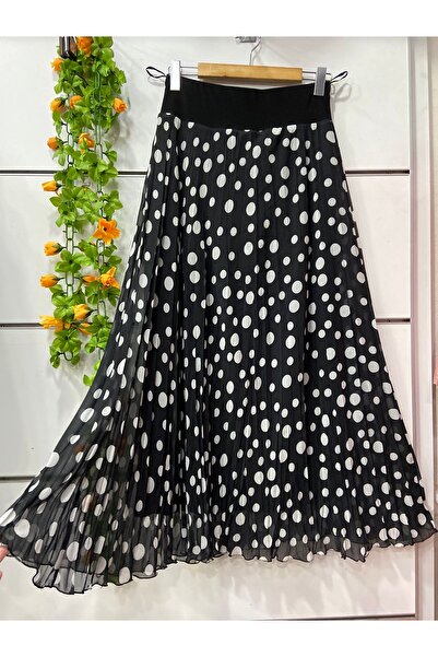 edu collection Polka Dot Chiffon Boho A-Line Skirt with Lining