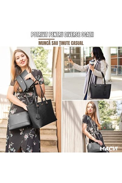 MACVI ® 4-Piece Hand & Shoulder Bag Set, Durable Faux Leather, Large Storage, Black