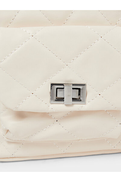 Styli Beige Solid Quilted Mini Backpack with Chain Straps