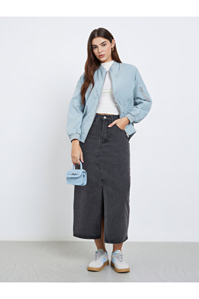 Styli Blue Bomber Jacket with Full Zip