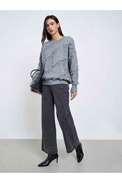 Take Two By Styli Grey Fringe Detail Knit Sweater