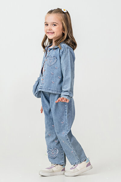 kinderos Girl's 4-Piece Set with Heart Embroidered Bag - 26K 2242