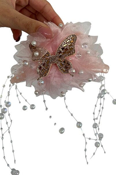 TAKIŞTIR Pink Color Butterfly Figured Pearl Detailed Latch Buckle