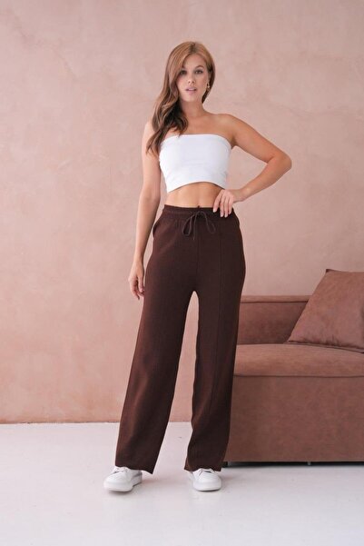 Işşıl 10878-Tie-Up Flexible Palazzo Knitwear Trousers