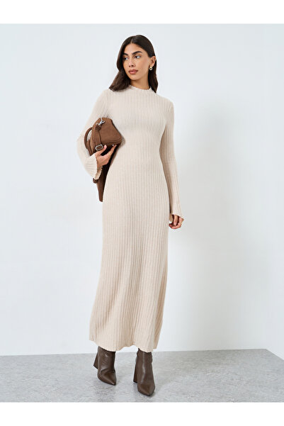 Take Two By Styli Beige Textured Knit Maxi Dress