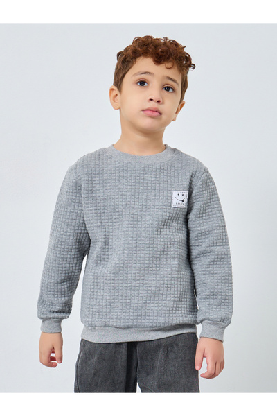 Styli Boys Grey Solid Waffle Knit Sweatshirt