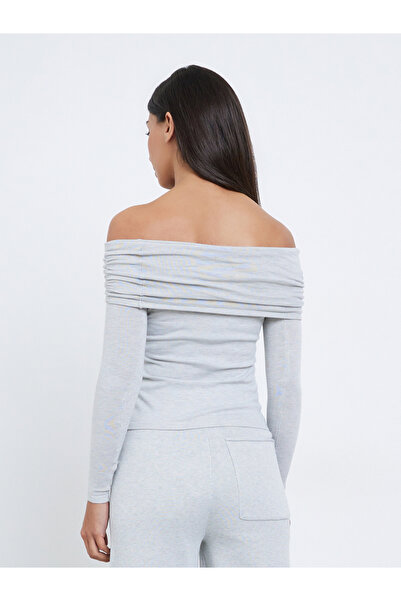 Styli Women Grey Bardot Neck Flat Knit Top