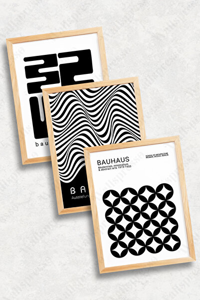 Wallspresso Abstract Black and White Bauhaus 3-Piece Painting - Wooden Framed Painting - Wall Painting-Living Room Bedroom Painting