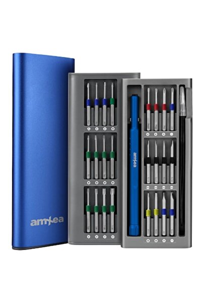 amXea KINT 26 Precision Screwdriver Set, 24 Long S2 Bits, Blue, Tweezers, Alu...