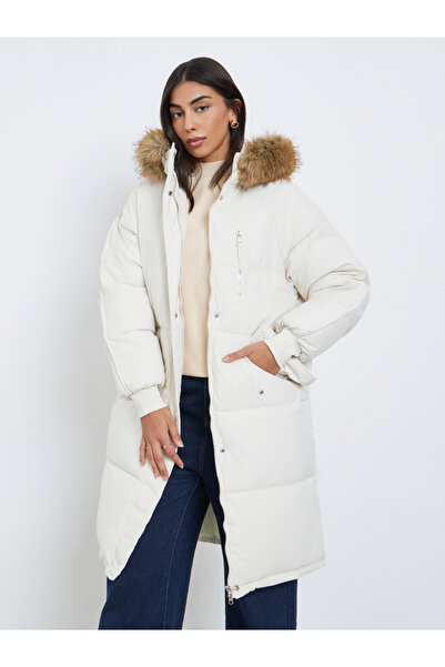 Styli Off White Oversized Padded Parka Coat