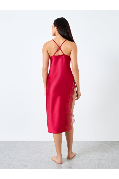 Take Two By Styli Solid Cowl Neck Lace Trim Cami Slip Dress