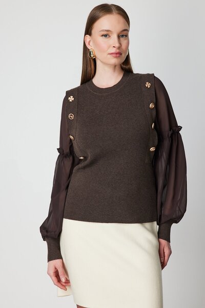 ON Πλεκτό πουλόβερ με μανίκια με μπαλόνια και κουμπιά