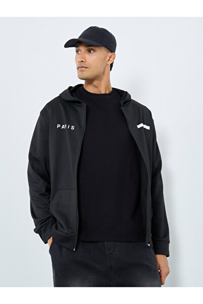 Take Two By Styli Men Black Zip Up Hooded Jacket