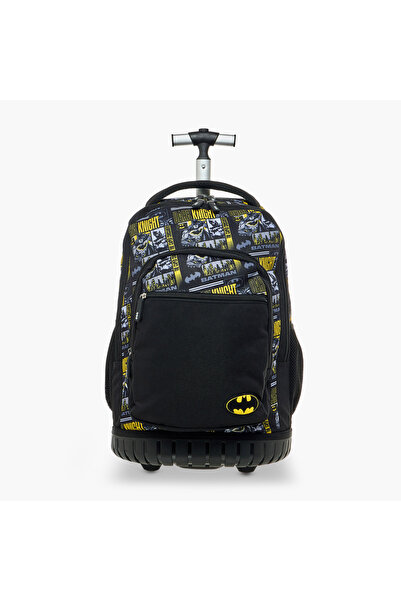 Warner Bros Batman Print Trolley Backpack with Retractable Handle and Zip Closure
