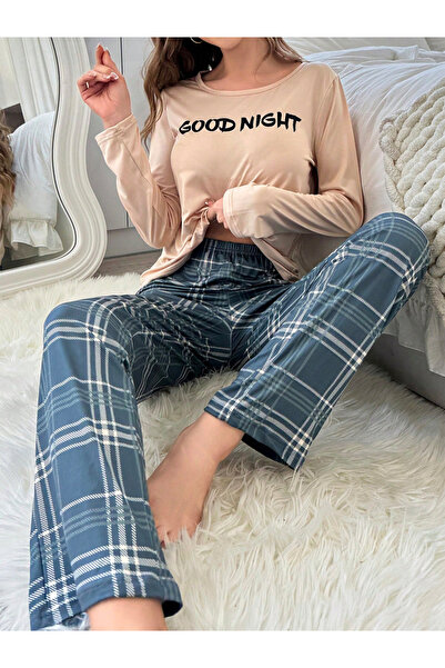 Take Two By Styli Slogan Text T-Shirt and Check Pyjama Set