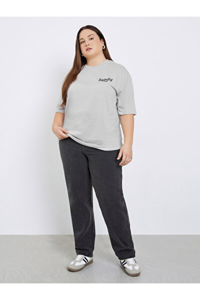 Styli Plus Size Grey Embellished Slogan T-Shirt