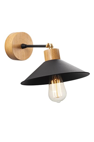 MOİRA شمعدان خشبي طبيعي برأس متحرك مخروطي الشكل مطلي بالمعدن ومفصل واحد باللون الأسود KONIKSIVAMA-N-620