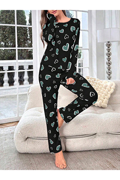 Take Two By Styli Heart Print Long Sleeve T-Shirt and Pyjama Set