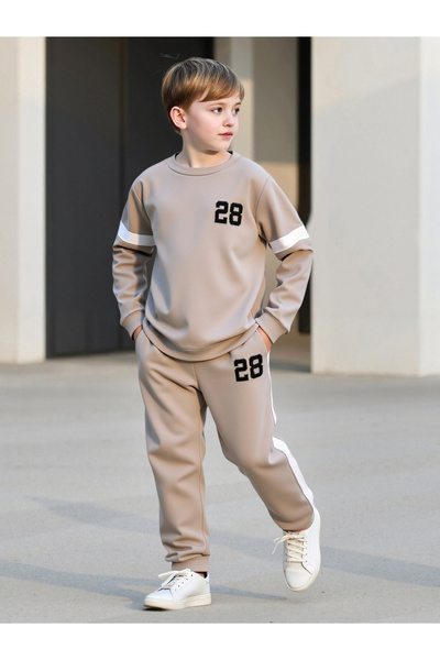 Take Two By Styli Teens Beige Number Print Sweatshirt and Joggers Set