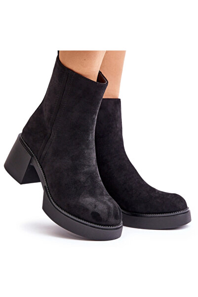 BOTO Botine Din Suede Femei Cu Toc Izolate Negre Meriluna 40