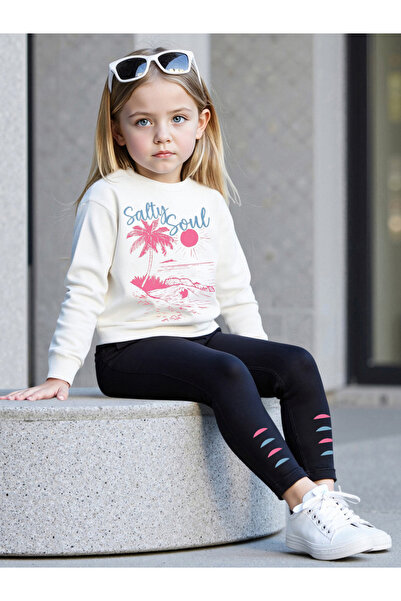 Take Two By Styli Girls Graphic Sweatshirt and Leggings Set