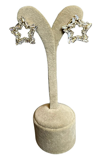 Uretti - أقراط فولاذية طراز IREM 3914 7274 بتصميم باجيت ونجمة مرصعة بحجر واحد