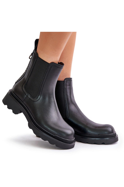 S.BARSKI Botine Din Piele Cu Lanț Decorativ Izolate D&A JC42-86 Negre 40