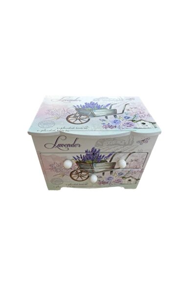 Cadouridiversity - Wooden jewelry box, lavender print, multicolor, 18 cm x 10 cm, R16-10