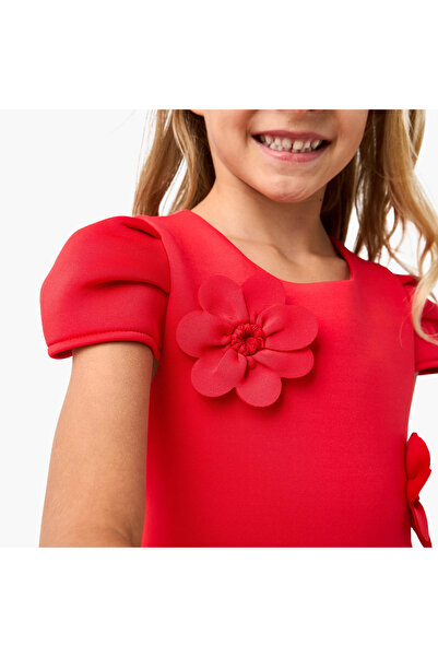 Juniors Floral Applique A-line Dress with Cap Sleeves and Zip Closure