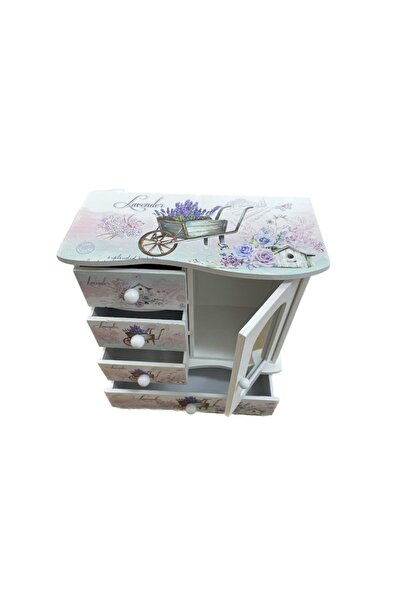 Cadouridiversity - Wooden jewelry box with floral print, white cabinet, 15 cm x 11 cm (R16-07)