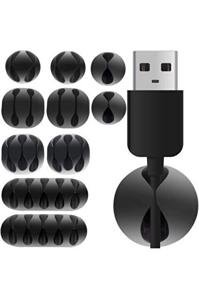 MACVI ® Cable Organizer Set, 10 Pieces, 5 Sizes, Self-Adhesive, Black