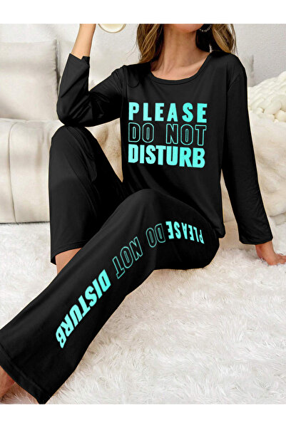Take Two By Styli Slogan Print Long Sleeve T-Shirt and Pyjama Set
