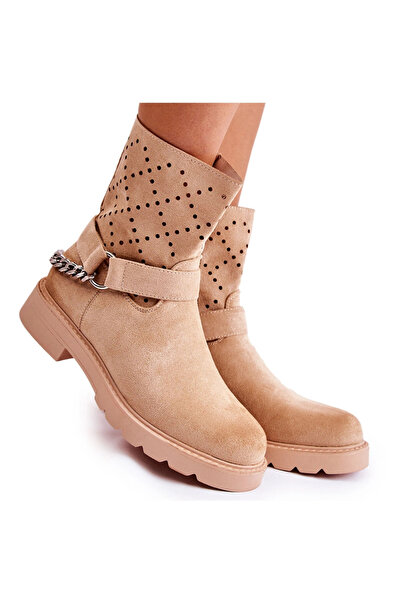 BOTO Cizme deschise cu un fermoar cu un chantelle bej în lanț 36