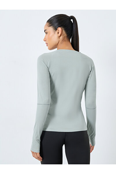 Styli Melange Reflective Elbow Circle Stripe Top