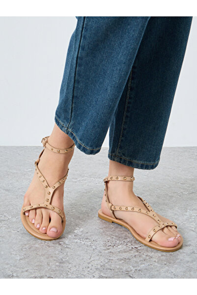 Styli Studded Ankle Starp Flat Sandals