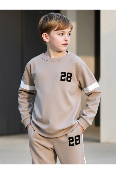 Take Two By Styli Teens Beige Number Print Sweatshirt and Joggers Set