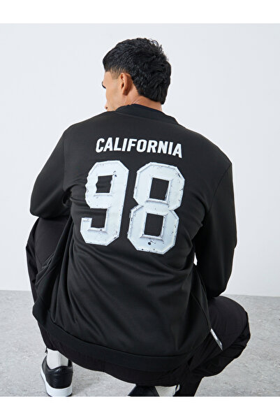 Take Two By Styli Men Black Number Print Zip-Up Bomber Jacket